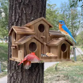 B0dc2q8c32 Puyikes 5-hole Large Wooden Bird House For Garden Decor - Finch Bluebird
