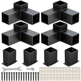 Qzer 3-way 4p Pergola Kit Heavy Duty 3-way Brackets For 4p Base Black