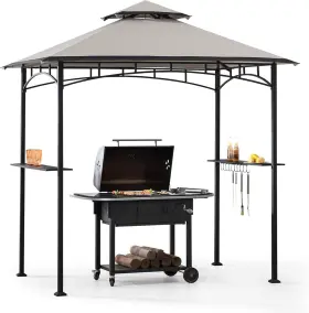 Sunjoy 841057165423 5 X 8 Ft Black Steel Frame Double Tiered Canopy Grill Gray And