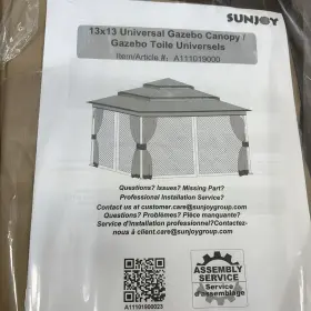 A111019000 Sunjoy Replacement Canopy For 13x13 Gazebo Khaki Open Box