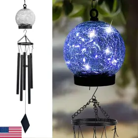 B0d1c9fpj5 Sunnypark Solar Wind Chimes Outdoor Blue Led Cracked Glass Ball Garden Decor 42 Inch Length