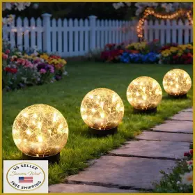 Syouhome B0flxx4d9x Solar Garden Lights Outdoor Waterproof 4 Pack 30 Leds Cracked Glass Ba