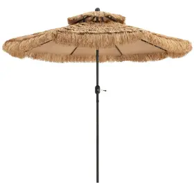 Tangkula 10440-np 9 Ft Thatched Patio Umbrella 2 Tier Hawaiian Style Pe Grass Beach U