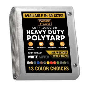 Wspt810 Tarps Plus Poly White Silver Tarp 8 10 Ft 20 Mil Heavy-duty Waterproof Uv Re