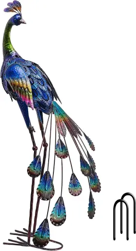 Teresas Collections B0dgxwgql8 Garden Decor Peacock With Colorful Painting