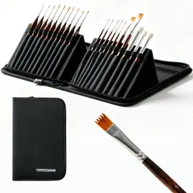 Tersolvian 741365554653 Miniature Paint Brushes Set 20 Pieces Nylon Bristles Natural Wood Handle Pai