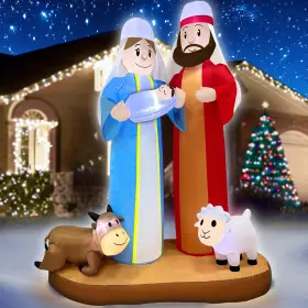 Turnmeon B0d8jbrg23 7ft Inflatable Christmas Holy Family Scene Outdoor Decoration Led-lit