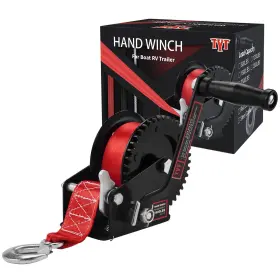Thwb1600-rss Tyt 1600lb Boat Trailer Winch With 8m Red Strap 2 Way Ratchet Hand Crank Str