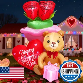 Uniqseason B0fxxbd6rv 5.1ft Valentines Inflatables Bear Hold Gift With Rose And Red Heart Decoration Bl