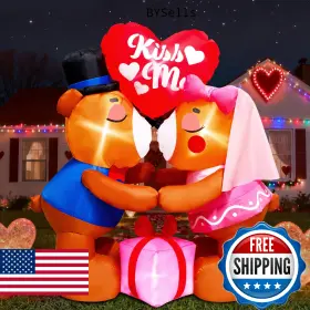 Uniqseason B0fxxfbd64 5.1ft Valentines Inflatables Couple Bear Kiss With Love And Heart Decoration Blow