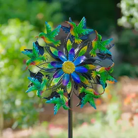 B0cr43myjd Venniy Hummingbird Wind Spinner Metal Outdoor Garden Decor 68.5 Inch Tall Yard Art