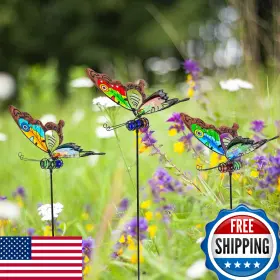 B0dw422kfx Venniy 3-pack Stained Glass Butterfly Garden Stakes Outdoor Decor