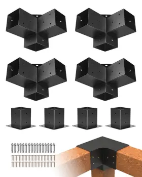 Vevor 197988461326 Pergola Kit 4-pack T-shaped 4pc 3-way Post Base 4 Set Black