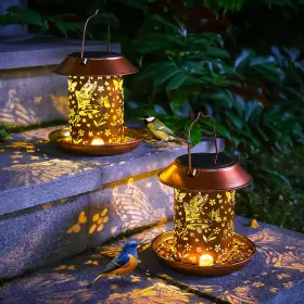 Waclstday B0d7h8r9tk 2pk Butterfly Solar Bird Feeder Outdoor Hanging Metal Waterproof Garden Decor