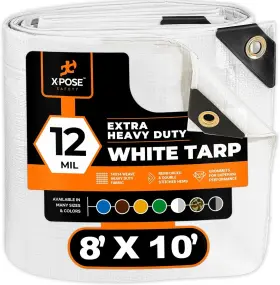 Xpose Safety 743541450926 8ft X 10ft Heavy Duty White Tarp Protective Cover 12 Mil Thick Poly Tarpaulin