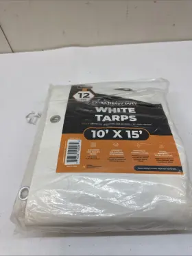 Xpose Safety 743541450964 Heavy Duty White Tarp 10ft X 15ft Protective Cover 12 Mil Thick Poly Tarpaulin