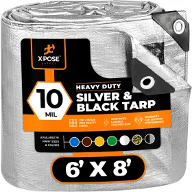 Xpose Safety 793770130977 6 X 8 Heavy Duty Silver/black Poly Tarp Waterproof Canopy Tent Rv Boat Tarpaulin
