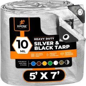 Xpose Safety 810054452911 Heavy Duty Silver/black Poly Tarp Water Proof Cover Tent Rv Boat Tarpaulin