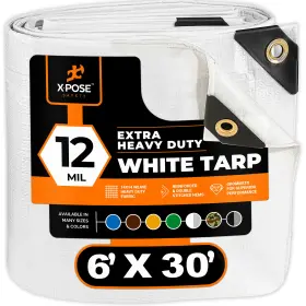 Xpose Safety 812412031134 6ft X 30ft Heavy Duty White Tarp Protective Cover 12 Mil Thick Poly Tarpaulin