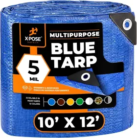 Xpose Safety 812412031950 Better Blue Poly Tarp 10ft X 12ft Pack 10 - Multipurpose Protective Cover 5 Mil