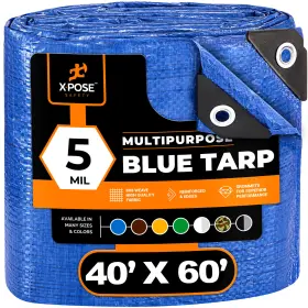 Xpose Safety 812412032278 40ft X 60ft Multi Purpose Blue Poly Tarp Cover Tent Shelter Rv Camping Tarpaulin