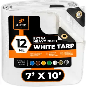 Xpose Safety 812412034500 Heavy Duty White Poly Tarp 7ft X 10ft Tent Boat Protective Cover 12 Mil Thick