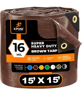 Bhd-1515-a Xpose Safety 15ft X Super Heavy Duty 16 Mil Brown Poly Tarp Thick Waterproof Uv Resistant