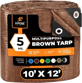Brt-1012-x Xpose Safety Multipurpose Protective Cover Brown Poly Tarp 10ft X 12ft - Durable Water Resista