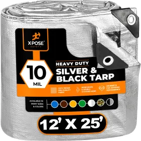 St-1225 Xpose Safety Heavy Duty Silver/black Poly Tarp Water Proof Cover Tent Rv Boat Tarpaulin