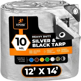 Sth-1214-x-s Xpose Safety Heavy Duty Silver/black Poly Tarp Water Proof Cover Tent Rv Boat Tarpaulin