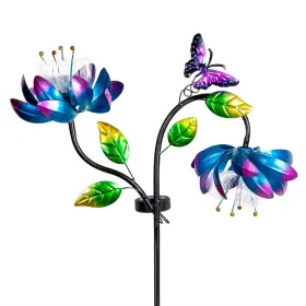 B0dzh6rmxc Xpscoco 50 Inch Solar Kinetic Wind Spinner Sculpture Blue Lotus Metal Stake For Garden Patio