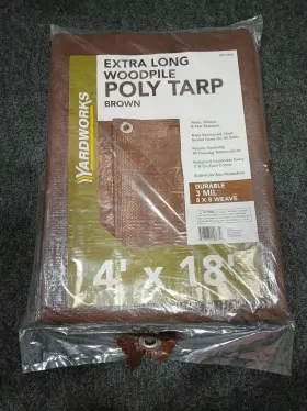 569-0450 Yardworks 4ft X 18ft Long Narrow Woodpile Tarp Brown - 3 Mil Tear And Weather Resistant Poly