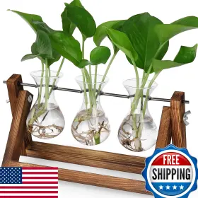B0bbppp93r Yibot Plant Propagation Station Terrarium With Retro Wooden Stand - Gardening Gi