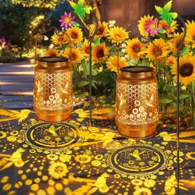 Yjfwal B0dz1zfs7k 2-pack Solar Lanterns Outdoor With Shepherd Hook Waterproof Hummingbird Decor