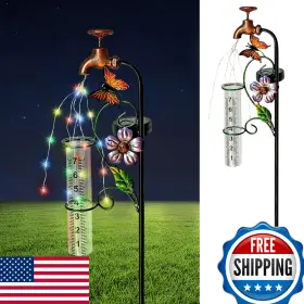 B0dssztk2v Yngfil Decorative Rain Gauge Garden Stake Butterfly Flower Design Copper Finis