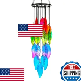 B0ckqtmtwf Yu Feng 18 Inch Stained Glass Leaves Wind Chime For Outside Unique Rainbow Forest Design