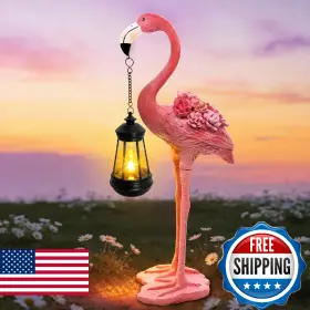 Yulloyello B0g24yrwjw Flamingo Solar Garden Statue 18.9 Inch Figurine With Hanging Lan