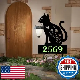 B0d9p4qtvm Yy Gardenia Solar Cat Silhouette Garden Stake Lantern Glow In Dark Address Sign