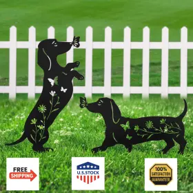 B0dsj2hv2q Yy Gardenia Set Of 2 Metal Dachshund Dog Garden Statues Outdoor Decor Yard Art