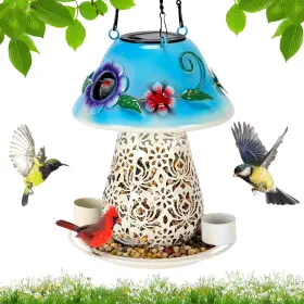 B0fc6fxljf Yywmwm Mushroom Solar Bird Feeders For Outdoors Hanging Metal Wild Feeder Garden L