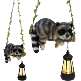 Zaayee B0fcl9y4cw Solar Lighted Garden Outdoor Statue 20.1 Inch Raccoon Resin Animal Hanging Or
