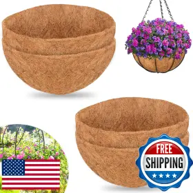 B0cqbsgyqx Zeedix 4-pack 16 Inch Coco Fiber Hanging Basket Liners Round Coconut Planter