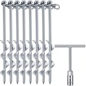 Anchors-01 Zhengmy 8 Pcs Ground Anchors Screw In 12 Inch Heavy Duty Tent Stakes With Tr