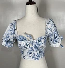 Yumi Kim Sz Xs White Blue Lunar Garden Cyan Poplin Floral "brooke" Crop Top Pre-owned. Price: $22.97.