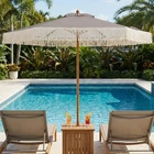 Tangkula 7 Ft Boho Patio Umbrella With Fringe 2 Tier Wood Grain Pole Green/tan New. Price: $55.99.
