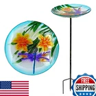 Alpine 25" Glass Birdbath Stake W/ Flowers & Dragonfly Outdoor Decor New. Price: $64.91.
