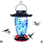 Solar Hummingbird Feeder 38OZ Hand Blown Glass For Garden Decor - Blue New. Price: $50.16.