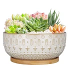 Fivepot 8IN Ceramic Succulent Indoor Planter W/ Drainage & Bamboo Tray White New. Price: $29.65.