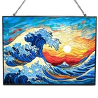 Hypestyle Rectangle Ocean Wave Suncatcher Stained Glass Window Hanging Handmade New. Price: $54.01.